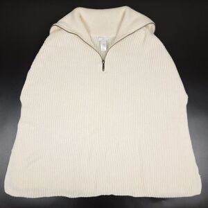 J JILL Oversized Half Zip Poncho Pull Over Sweater Large Ivory White Minimal